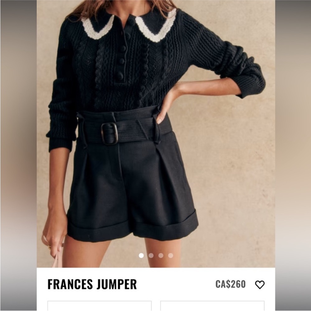 Sezane Black Cable-Knit Frances Jumper with Cream Peter Pan Collar